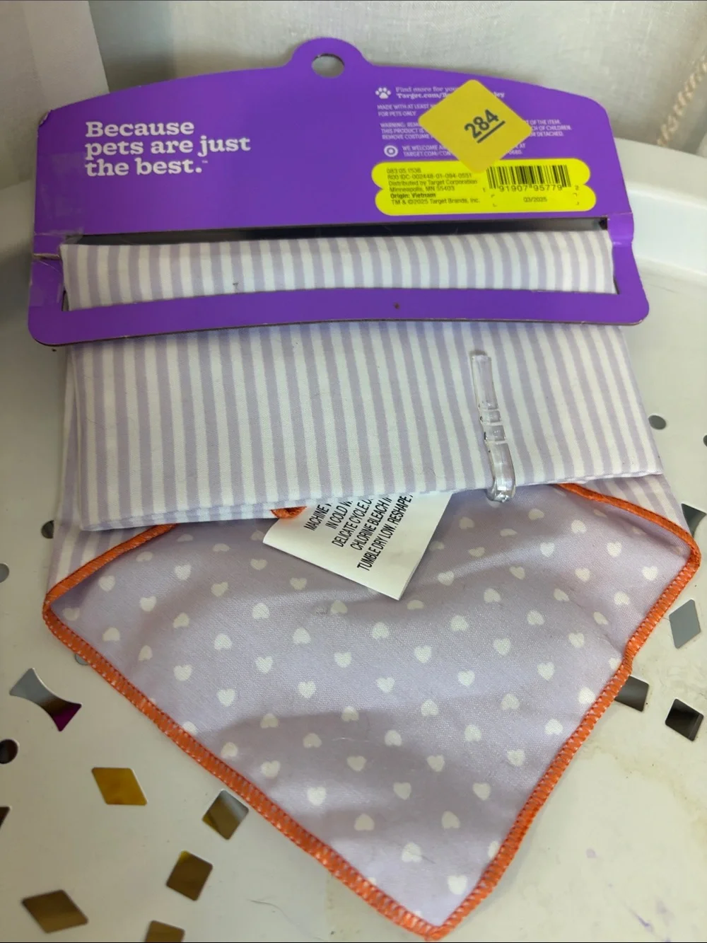 Boots & Barkley Orange and Lavender 'New to the Crew' Reversible Pet Bandana